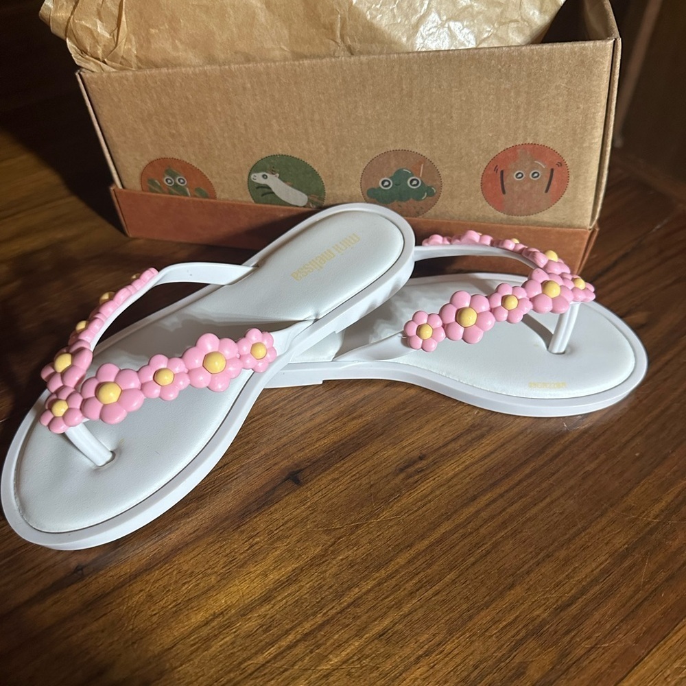 Mini Melissa Pink Floral Kids Flip Flops